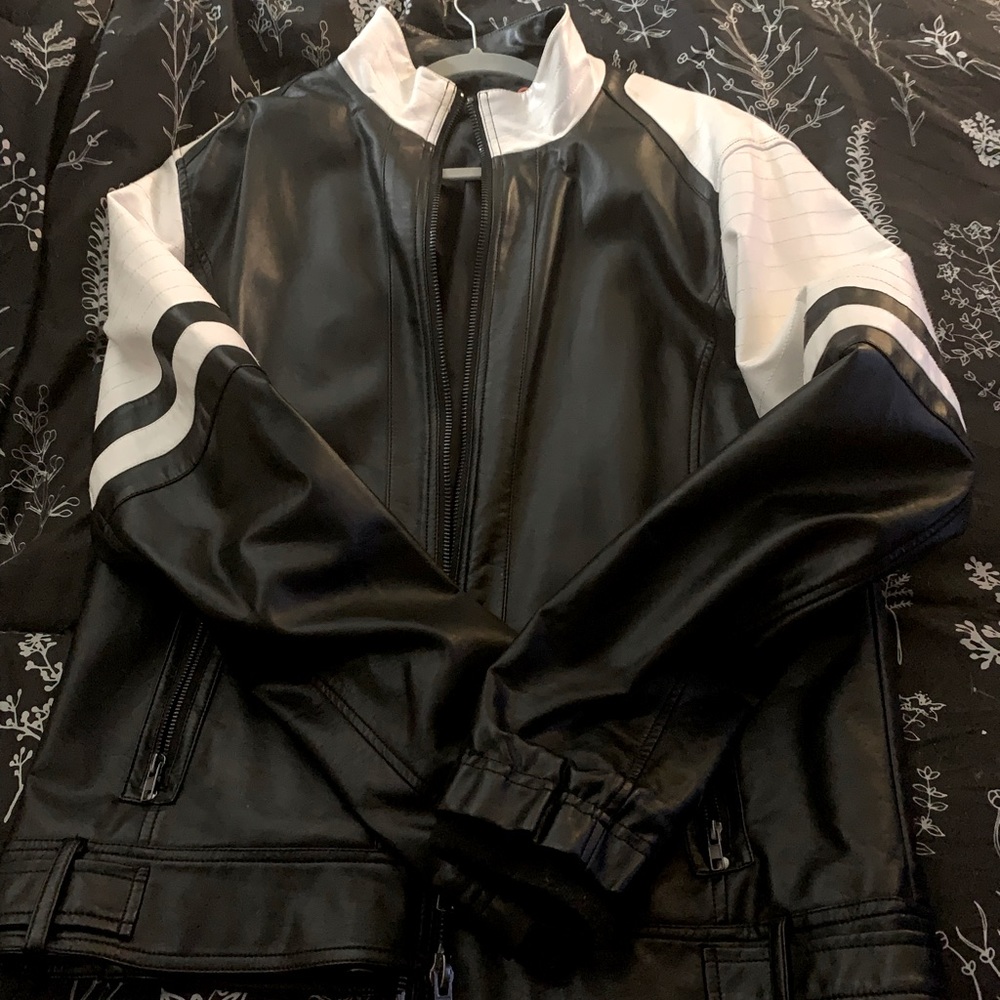 Men’s black and white faux leather jacket